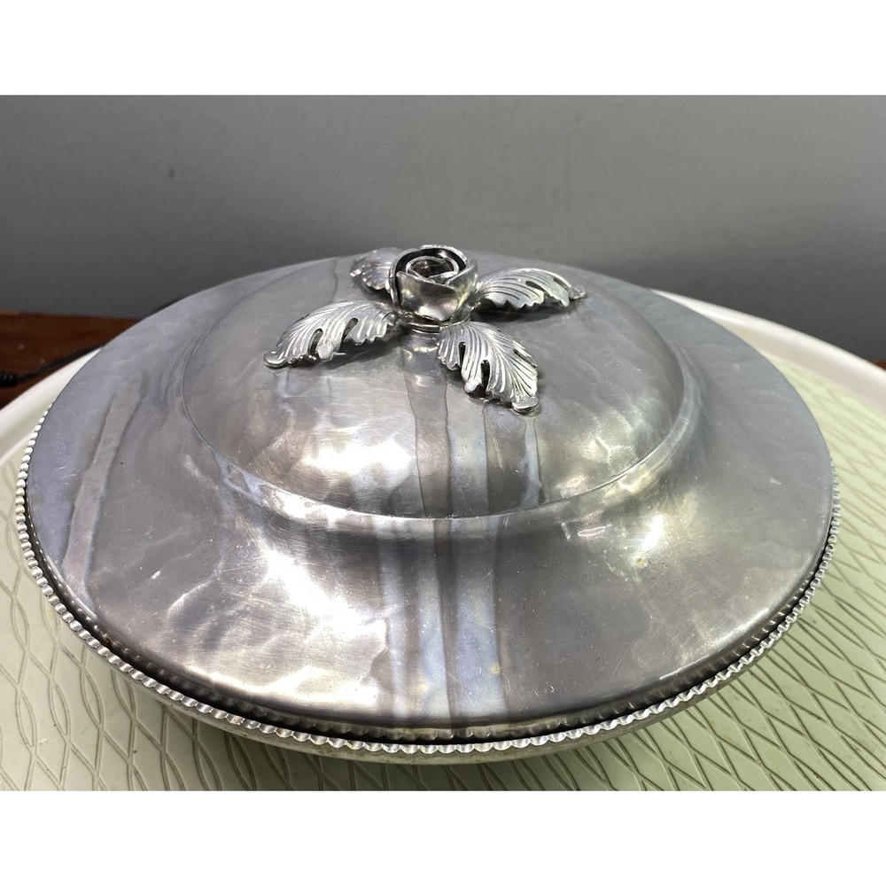 Vintage Continental Silverlook 557 Hand Wrought Aluminum Serving Bowl Floral Lid